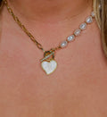 Gold Heart Shape Pendant Pearl Chain Necklace