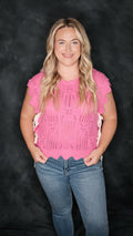 Knit Patterned Scalloped Short Sleeve Sweater